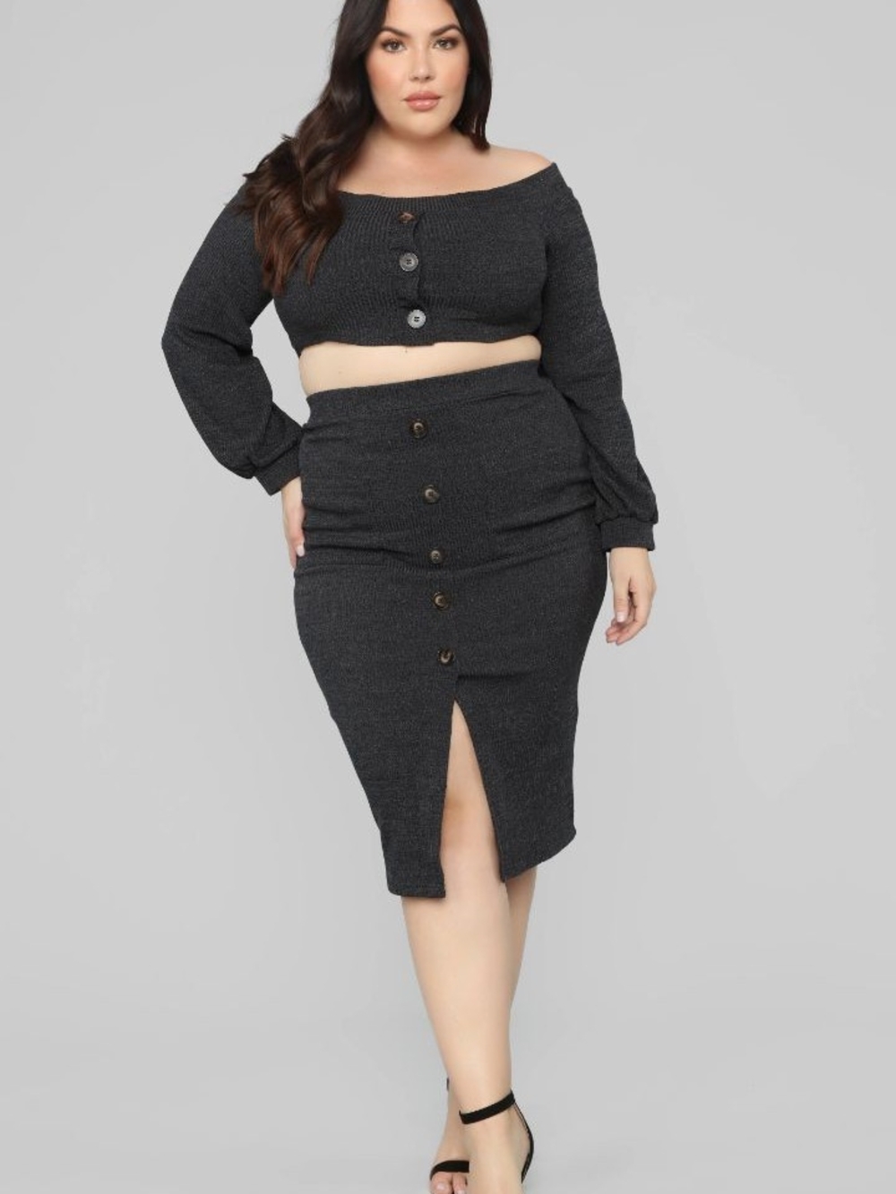 Fashion nova Lavinia Ribbed Sweater set - Charcoal 2X NWT